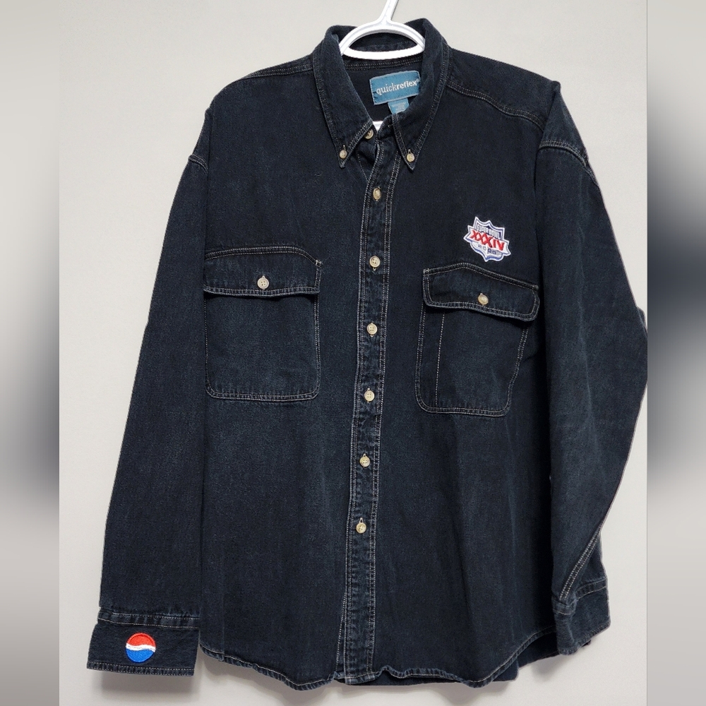 Y2K  Pepsi Super Bowl 2000 Button Up Soft Denim Long Sleeves